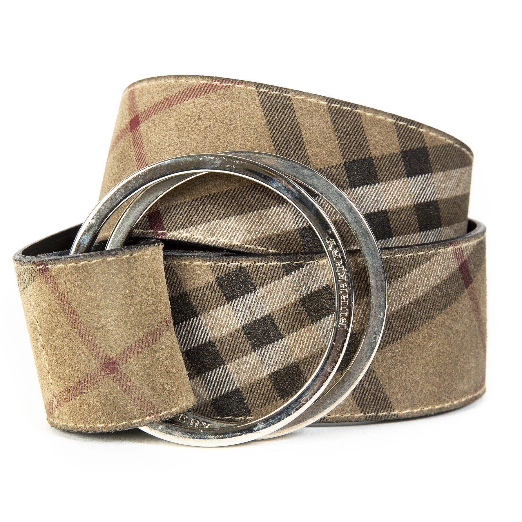 Secondhand Burberry Brown Belt with silver hoops at Labellov Antwerp