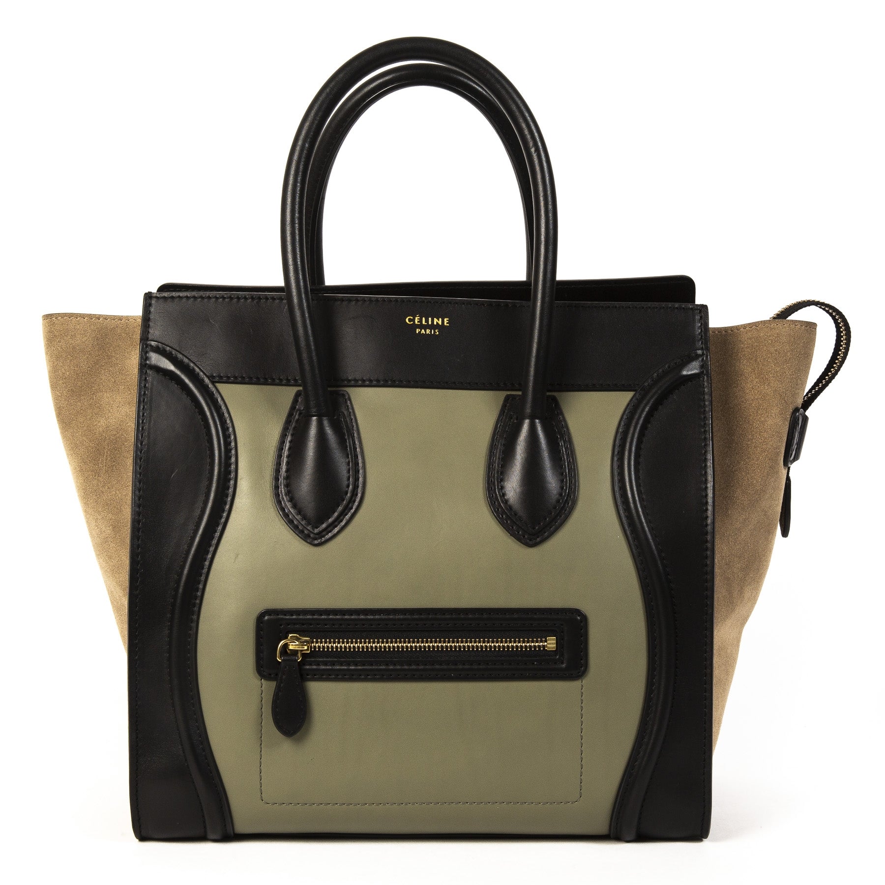Celine Luggage Black Green and Beige Tricolor Handbag