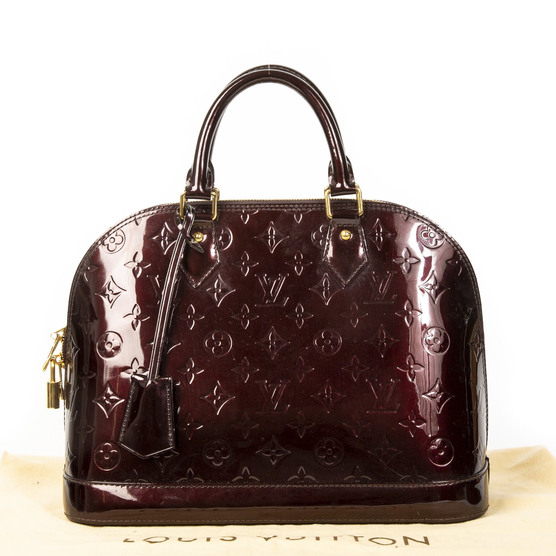 Authentieke Tweedehands Louis Vuitton Amarante Vernis Alma Bag juiste prijs veilig online shoppen luxe merken webshop winkelen Antwerpen België