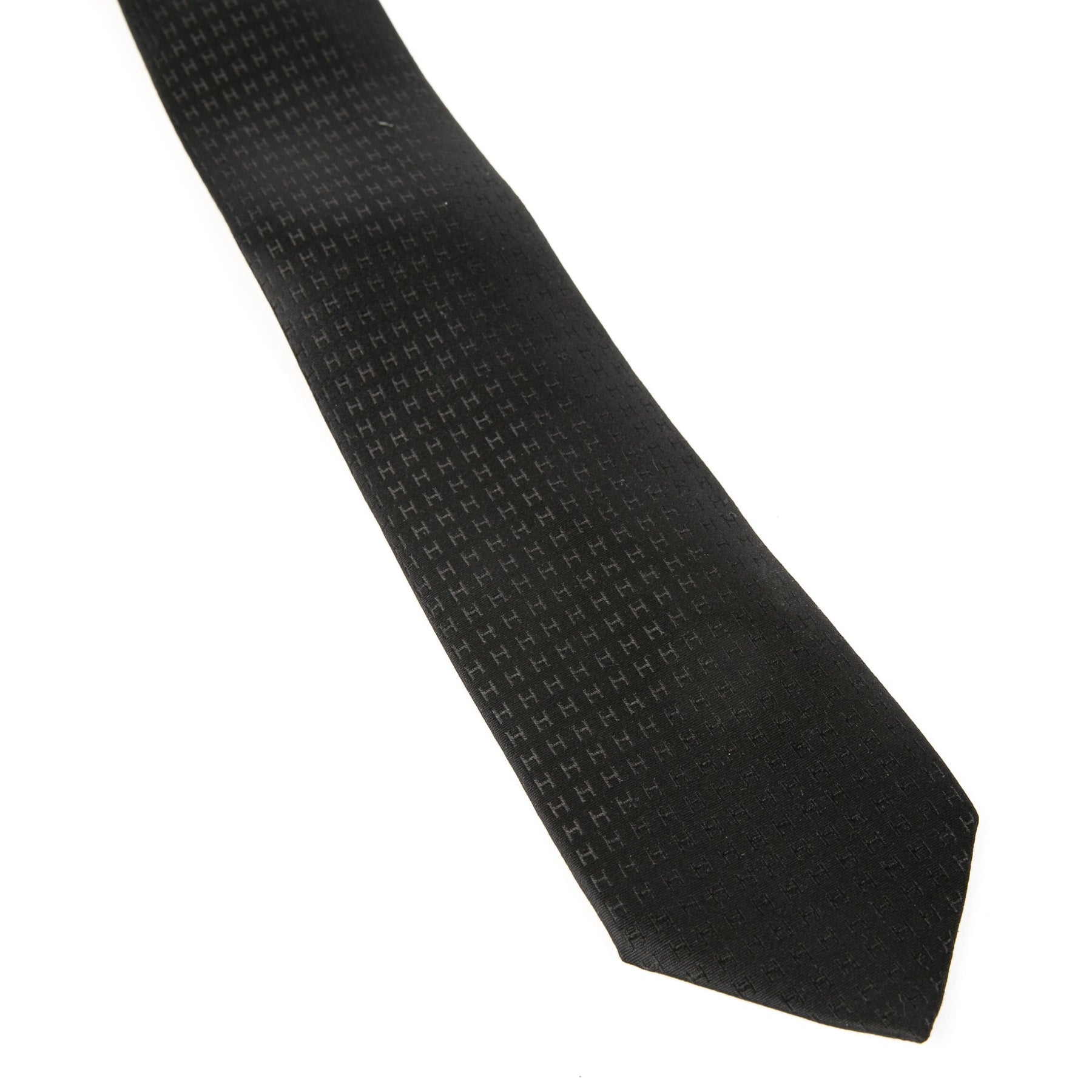 Authentic second-hand vintage Hermès Black Faconnée H Tie buy online webshop LabelLOV