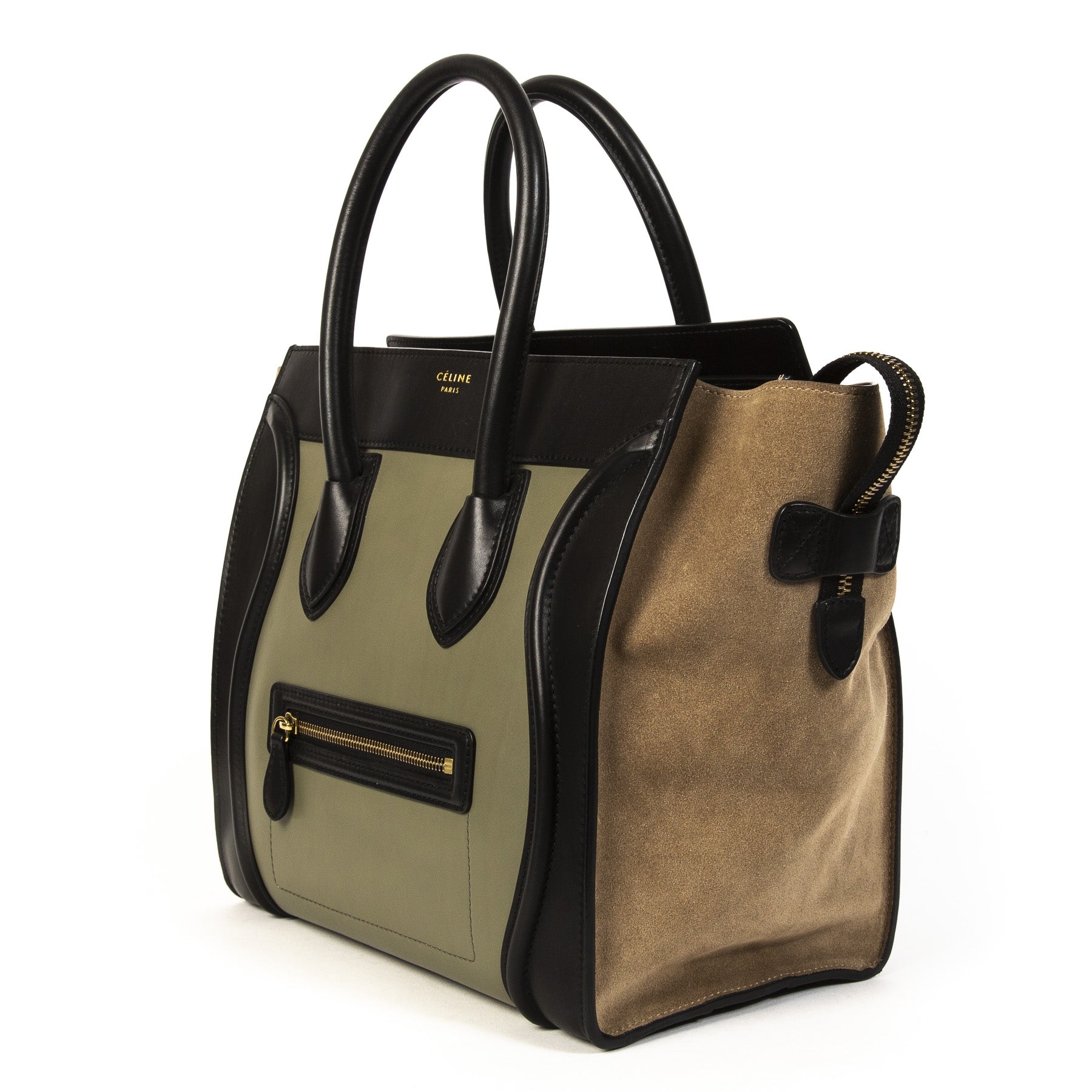Celine Luggage Black Green and Beige Tricolor Handbag