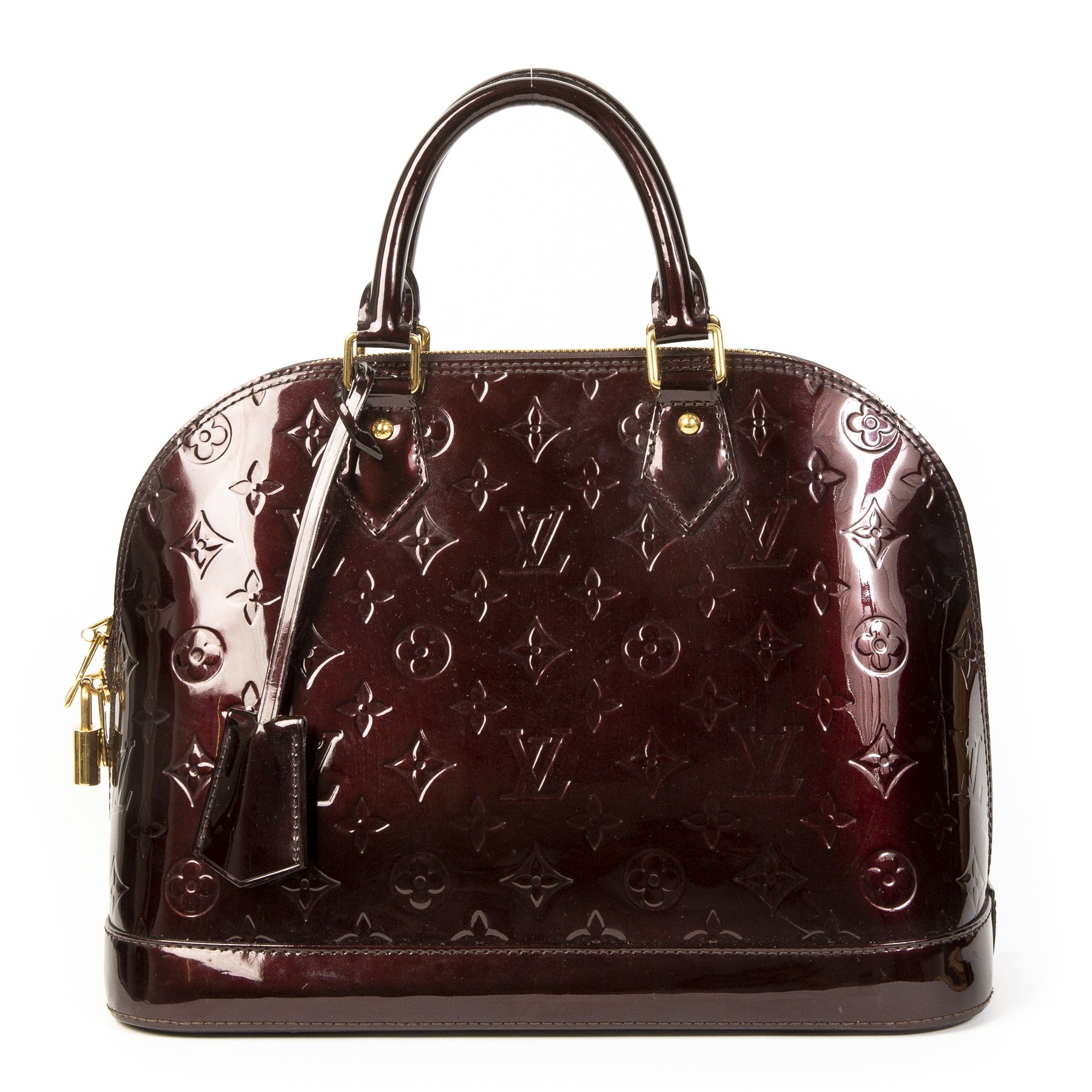 Authentieke Tweedehands Louis Vuitton Amarante Vernis Alma Bag juiste prijs veilig online shoppen luxe merken webshop winkelen Antwerpen België