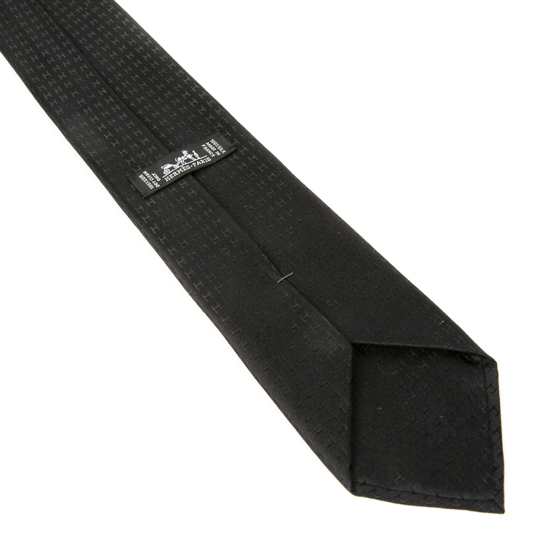 Authentieke tweedehands vintage Hermès Black Faconnée H Tie koop online webshop LabelLOV