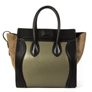 Celine Luggage Black Green and Beige Tricolor Handbag