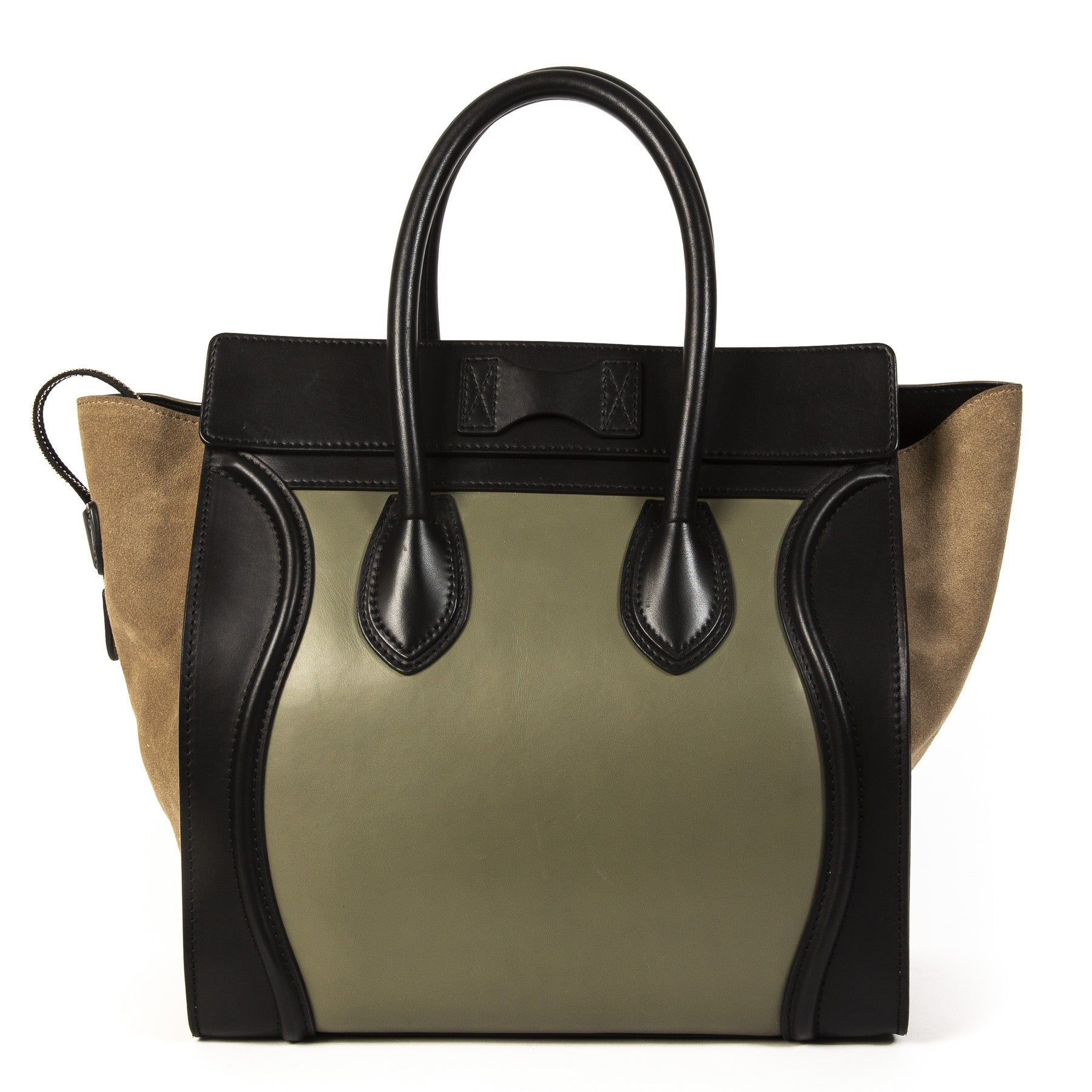 Celine Luggage Black Green and Beige Tricolor Handbag