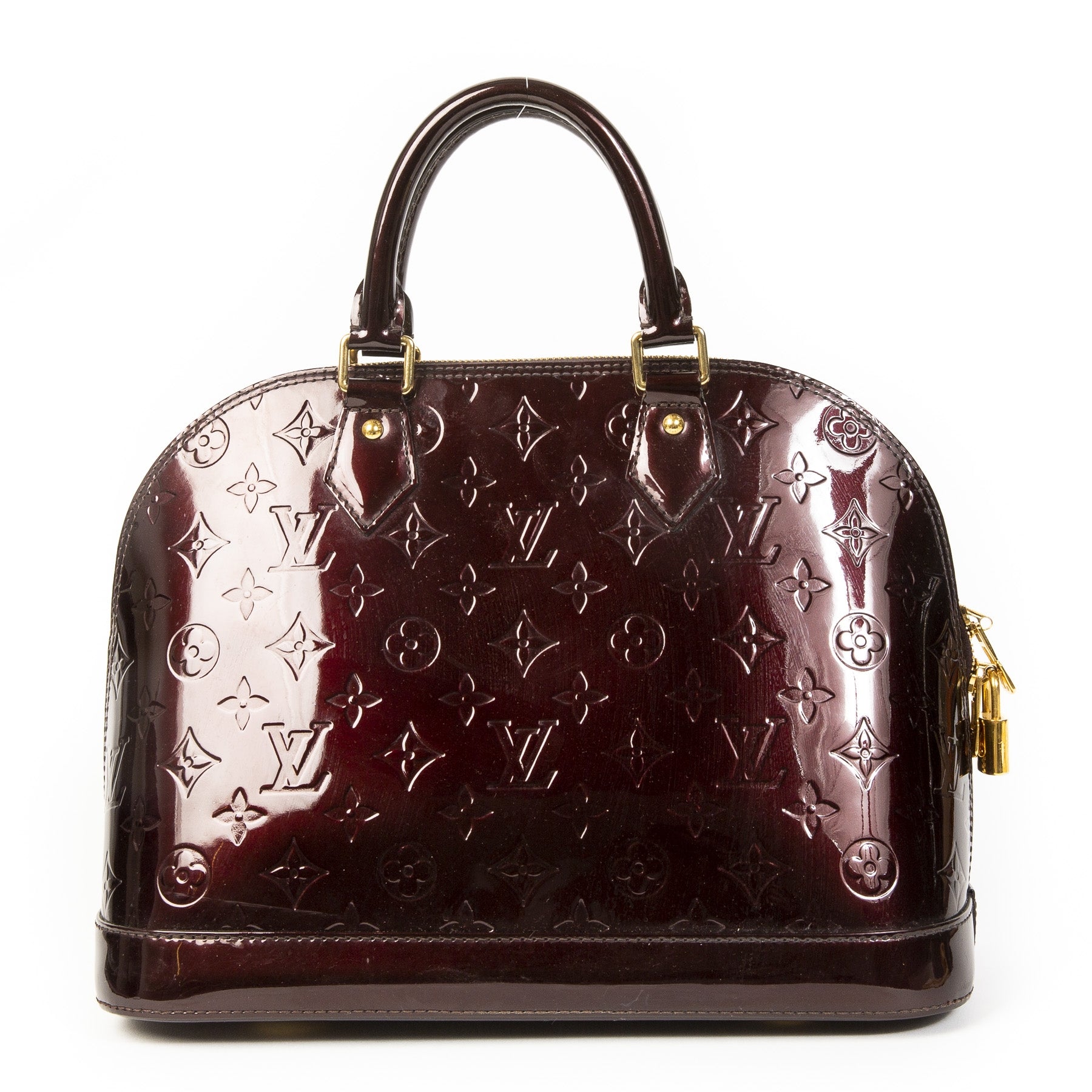 Authentieke Tweedehands Louis Vuitton Amarante Vernis Alma Bag juiste prijs veilig online shoppen luxe merken webshop winkelen Antwerpen België
