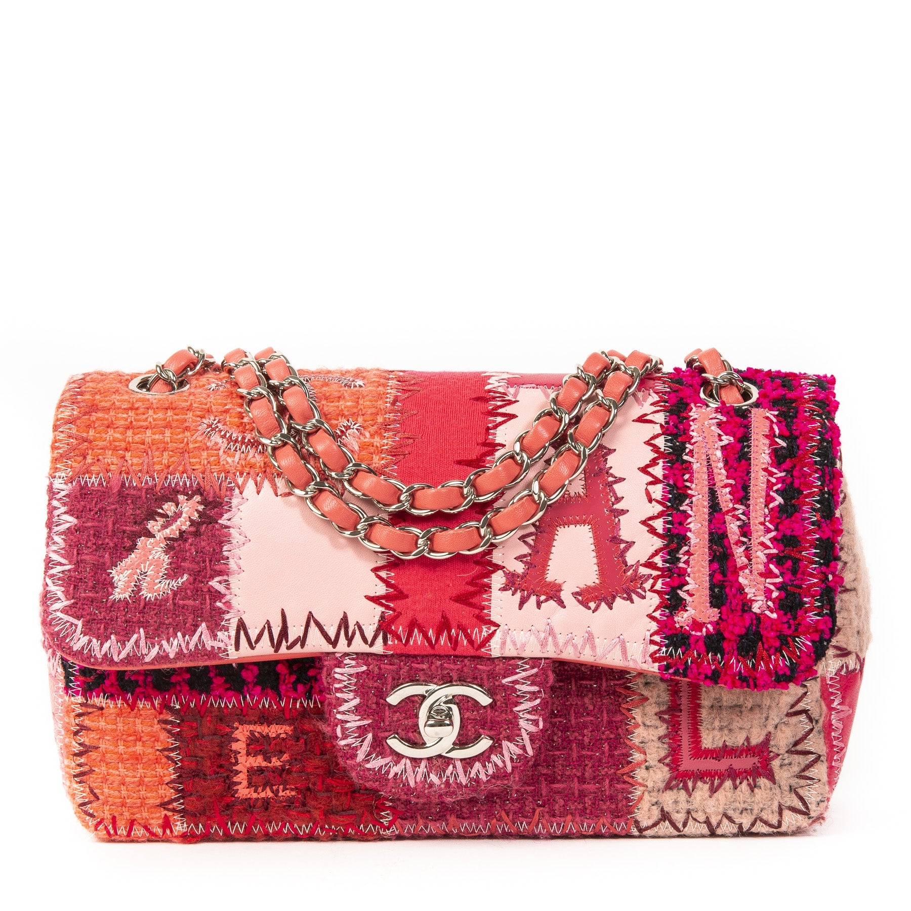 Chanel Rode Tweed Patchwork Flap Bag Medium