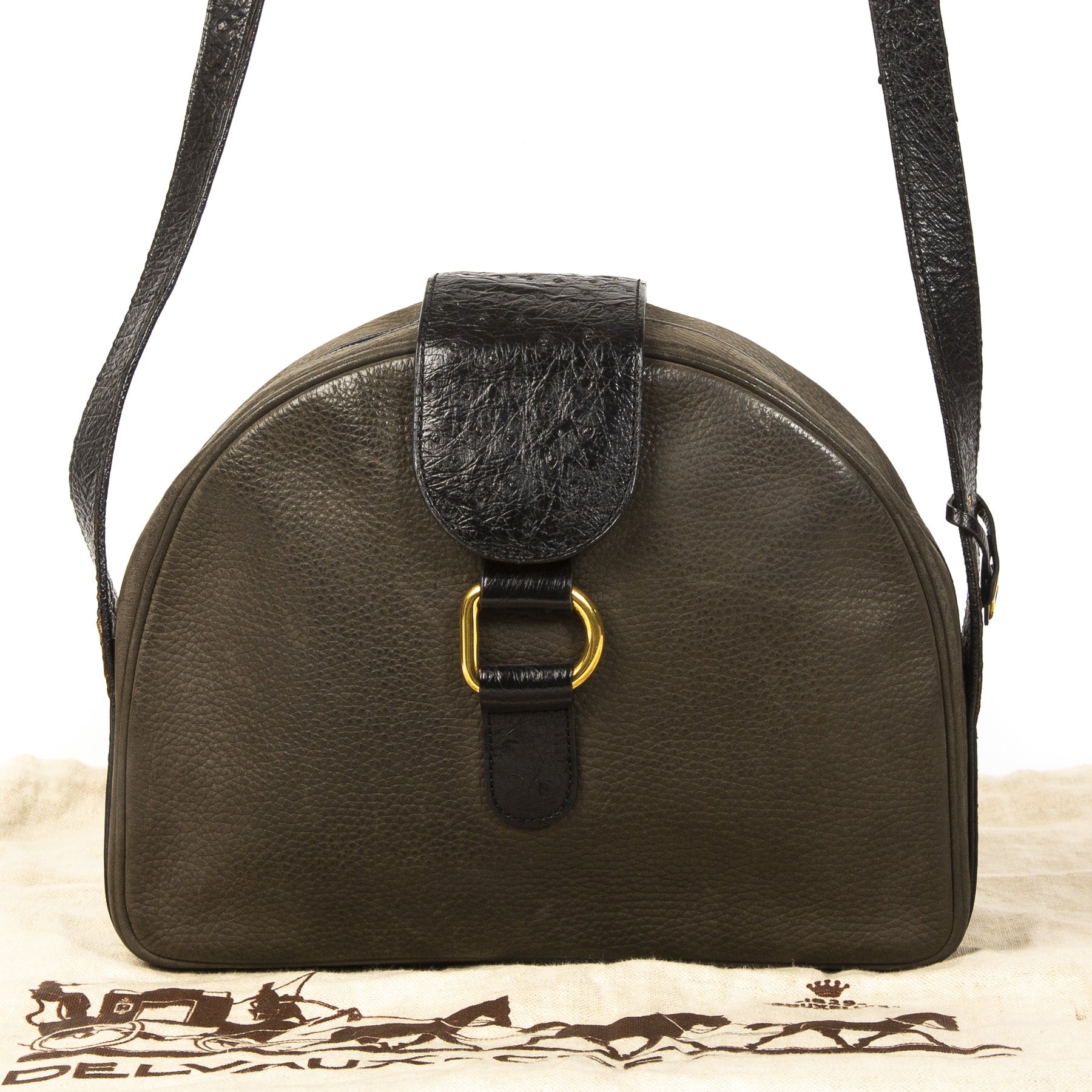 Authentieke Tweedehands Delvaux Green Leather Ostrich Detail Shoulder Bag juiste prijs veilig online shoppen luxe merken webshop winkelen Antwerpen België