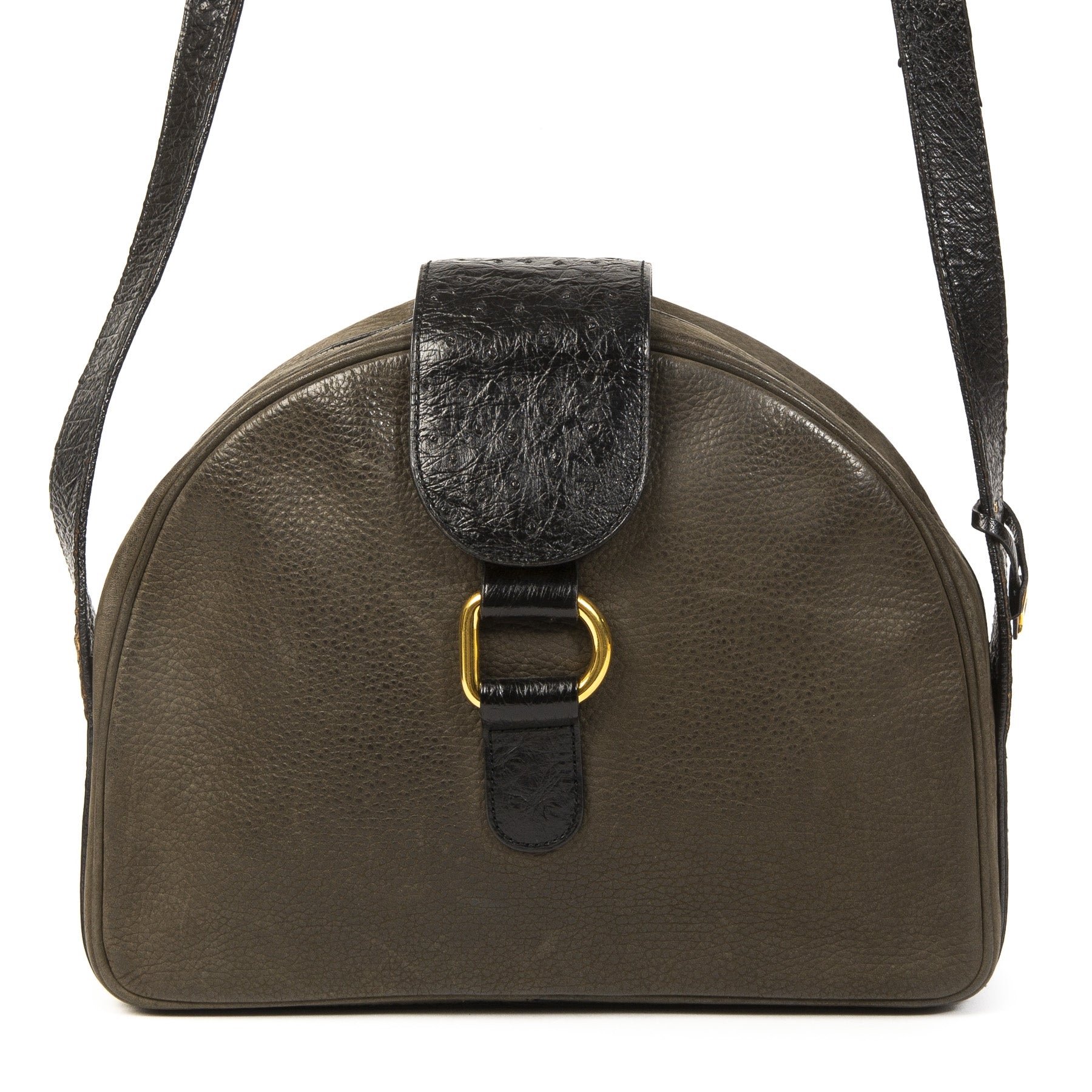 Authentieke Tweedehands Delvaux Green Leather Ostrich Detail Shoulder Bag juiste prijs veilig online shoppen luxe merken webshop winkelen Antwerpen België