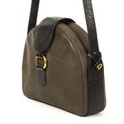 Authentieke Tweedehands Delvaux Green Leather Ostrich Detail Shoulder Bag juiste prijs veilig online shoppen luxe merken webshop winkelen Antwerpen België
