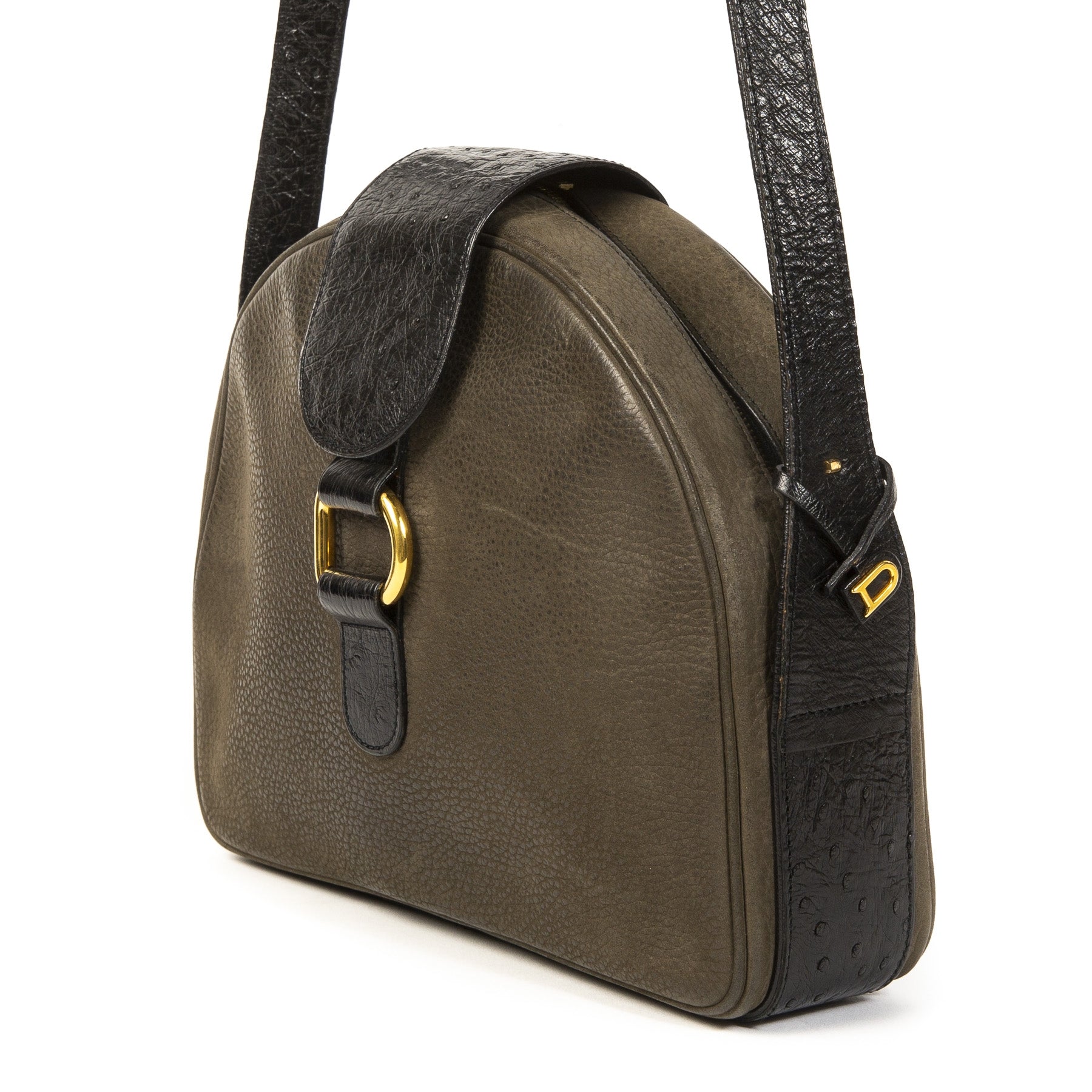Authentieke Tweedehands Delvaux Green Leather Ostrich Detail Shoulder Bag juiste prijs veilig online shoppen luxe merken webshop winkelen Antwerpen België