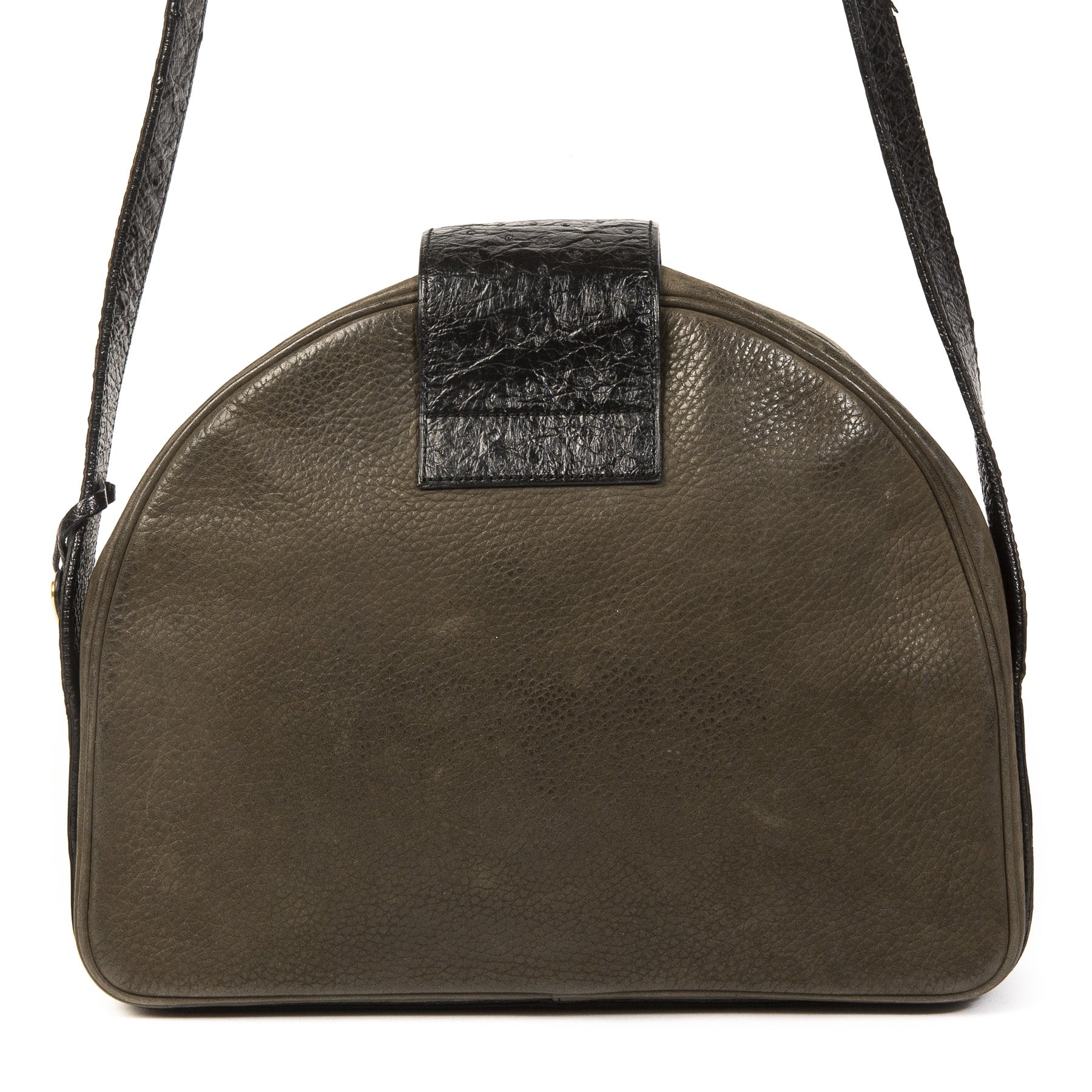 Authentieke Tweedehands Delvaux Green Leather Ostrich Detail Shoulder Bag juiste prijs veilig online shoppen luxe merken webshop winkelen Antwerpen België