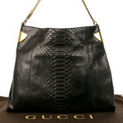 Authentieke Tweedehands Gucci Black Python Shoulder Bag juiste prijs veilig online shoppen luxe merken webshop winkelen Antwerpen België mode fashion