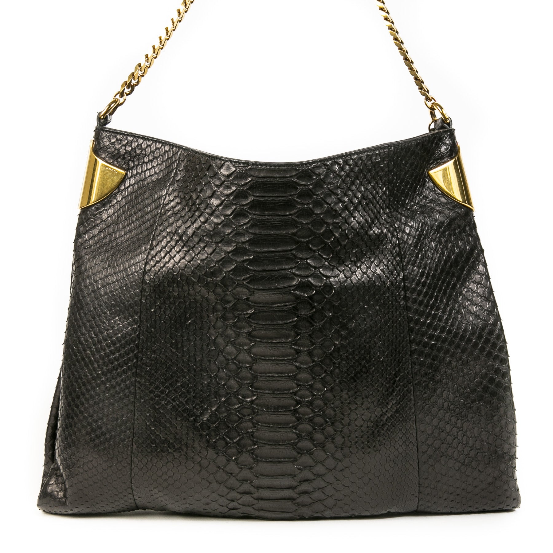 Authentieke Tweedehands Gucci Black Python Shoulder Bag juiste prijs veilig online shoppen luxe merken webshop winkelen Antwerpen België mode fashion