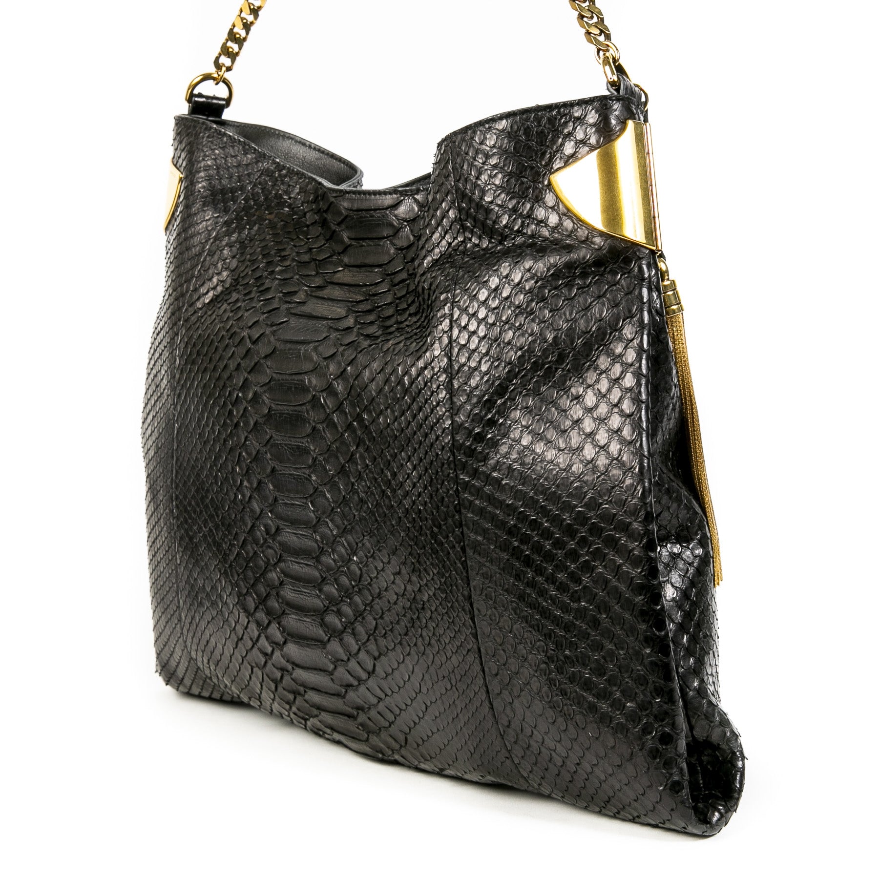 Authentieke Tweedehands Gucci Black Python Shoulder Bag juiste prijs veilig online shoppen luxe merken webshop winkelen Antwerpen België mode fashion
