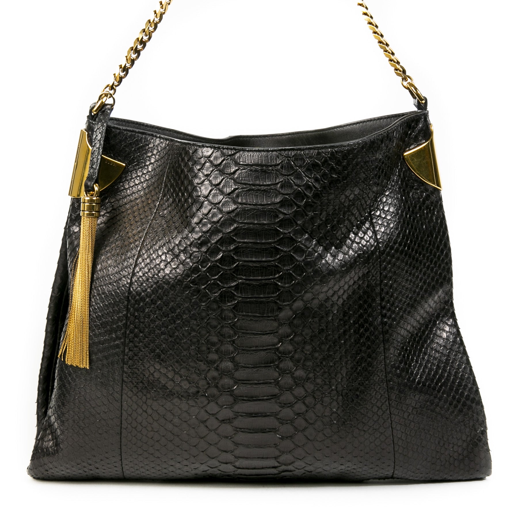 Authentieke Tweedehands Gucci Black Python Shoulder Bag juiste prijs veilig online shoppen luxe merken webshop winkelen Antwerpen België mode fashion