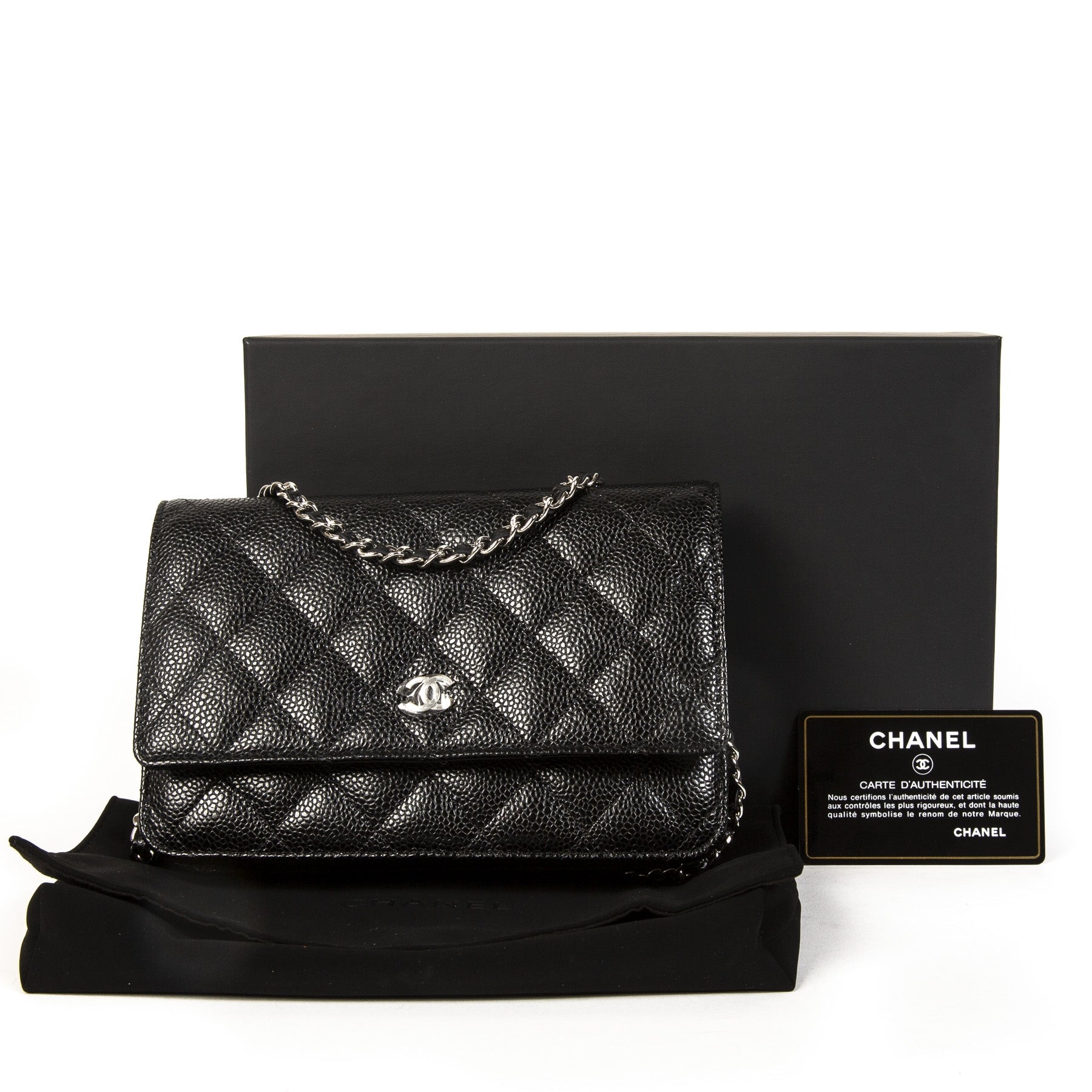 Chanel Black Caviar Leather Wallet On Chain