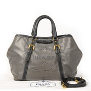 Authentieke tweedehands vintage Prada Blue Logo Tote Bag koop online webshop LabelLOV