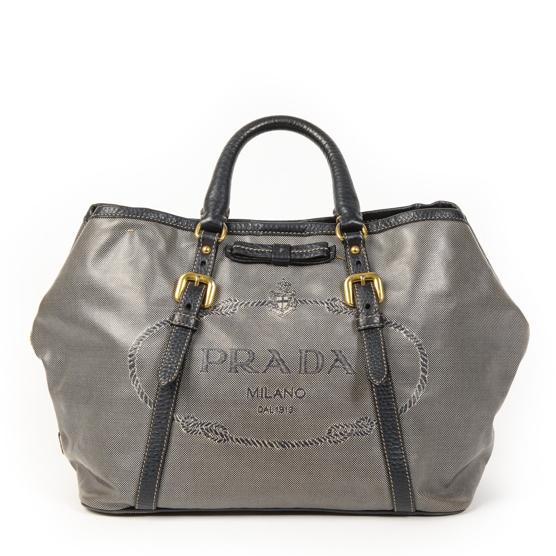 Authentic second-hand vintage Prada Blue Logo Tote Bag buy online webshop LabelLOV
