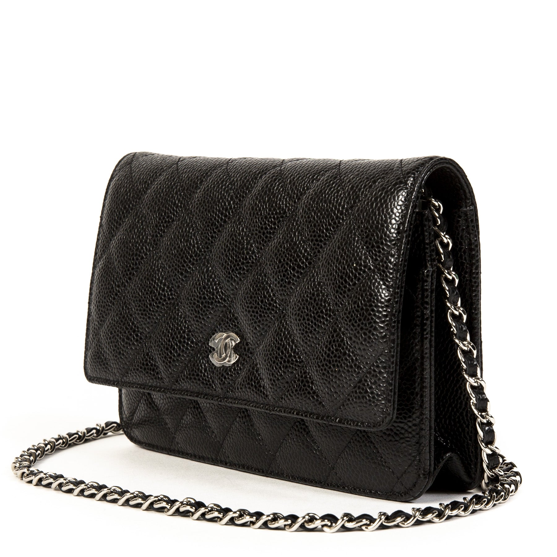 Chanel Black Caviar Leather Wallet On Chain