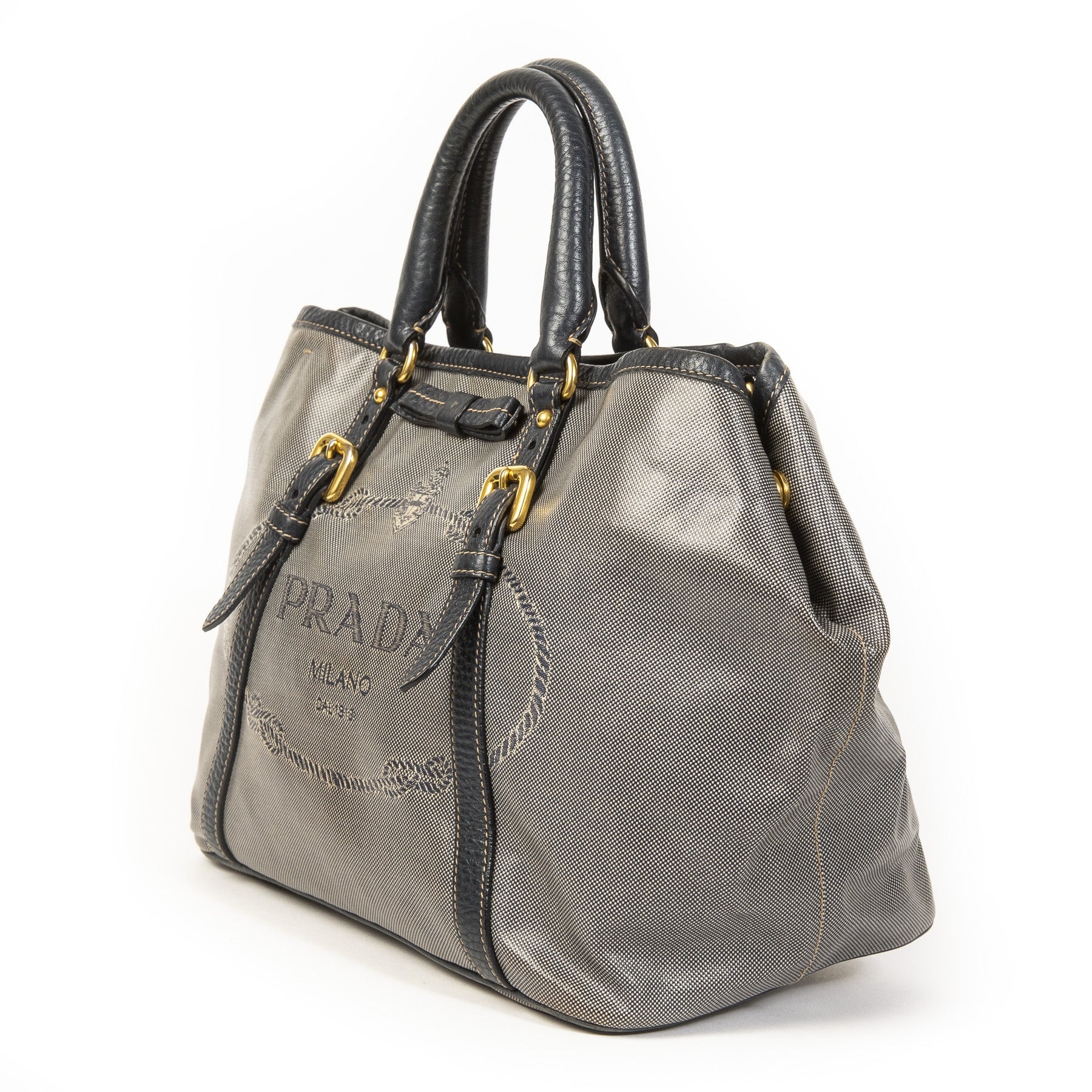 Authentique seconde main vintage Prada Blue Logo Tote Bag achète en ligne webshop LabelLOV