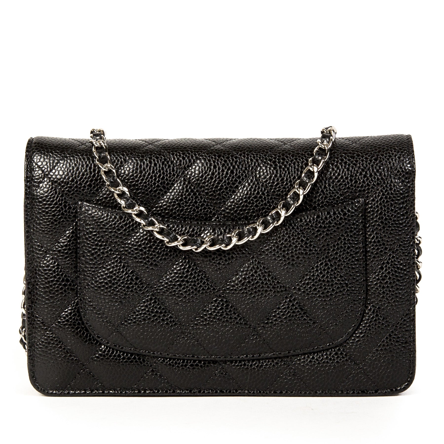 Chanel Black Caviar Leather Wallet On Chain