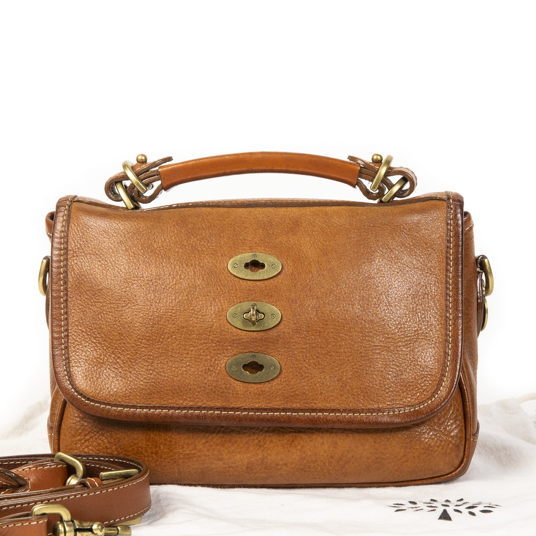 Authentieke tweedehands vintage Mulberry Camel Bryn Satchel Bag koop online webshop LabelLOV