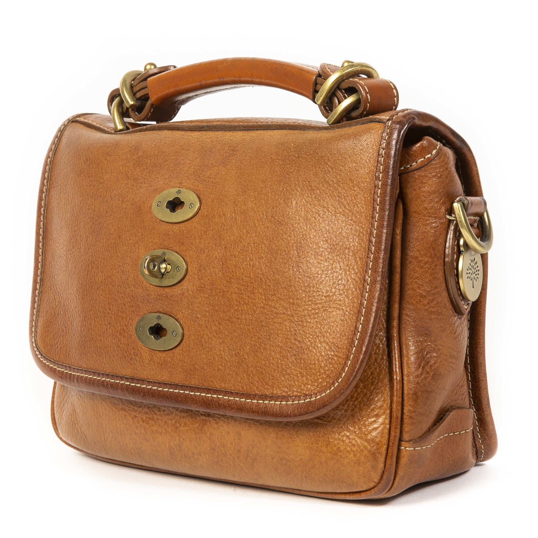 Authentieke tweedehands vintage Mulberry Camel Bryn Satchel Bag koop online webshop LabelLOV