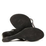 Authentieke Tweedehands Fendi Black Patent Striped Bow Thong Low Wedge Sandals juiste prijs veilig online shoppen webshop luxe merken winkelen Antwerpen België mode fashion