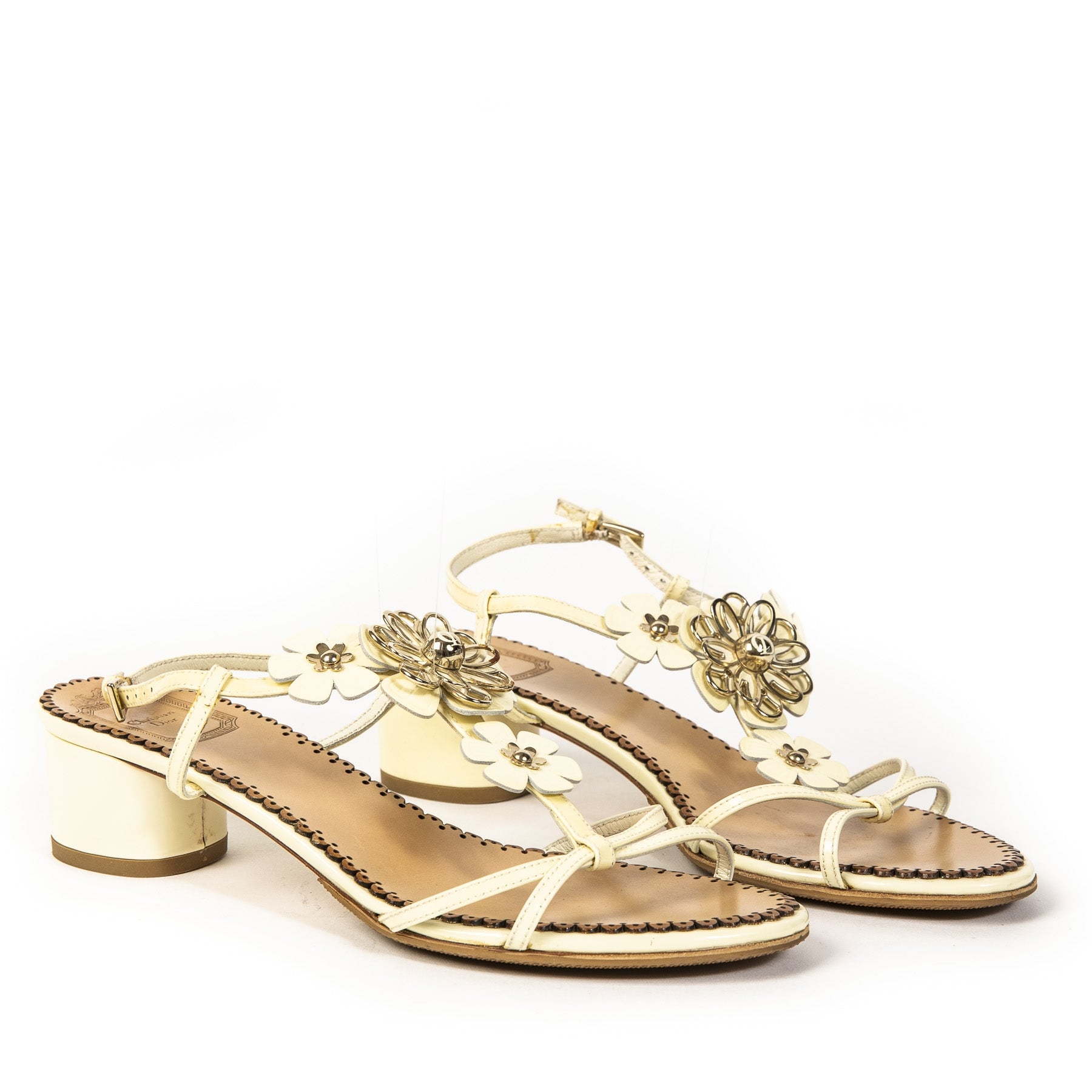 Authentieke Tweedehands Christian Dior White Flower Sandal Heels juiste prijs veilig online shoppen luxe merken webshop winkelen Antwerpen België mode fashion