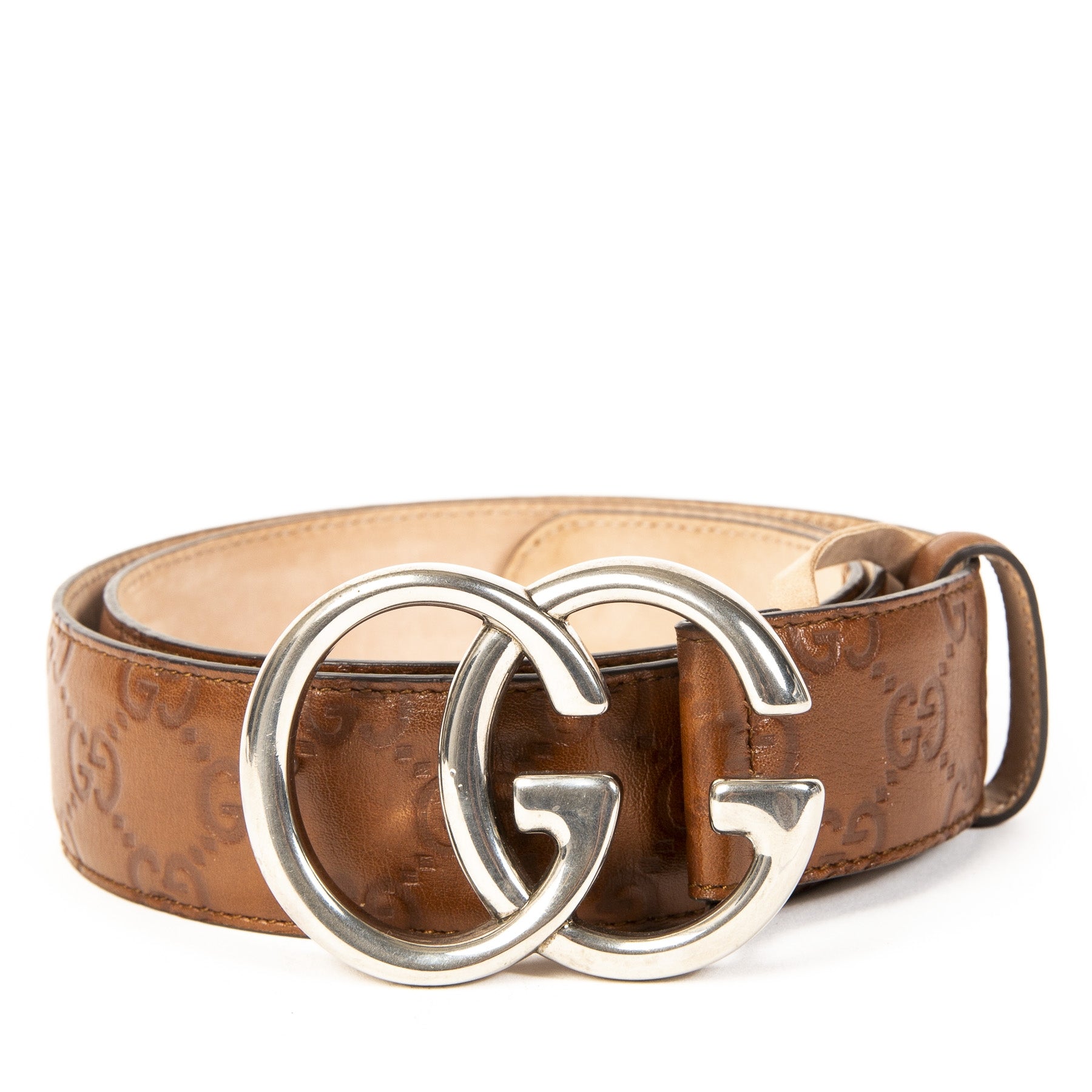 Authentieke Tweedehands Gucci GG Monogram Belt juiste prijs veilig online shoppen luxe merken webshop winkelen Antwerpen België mode fashion