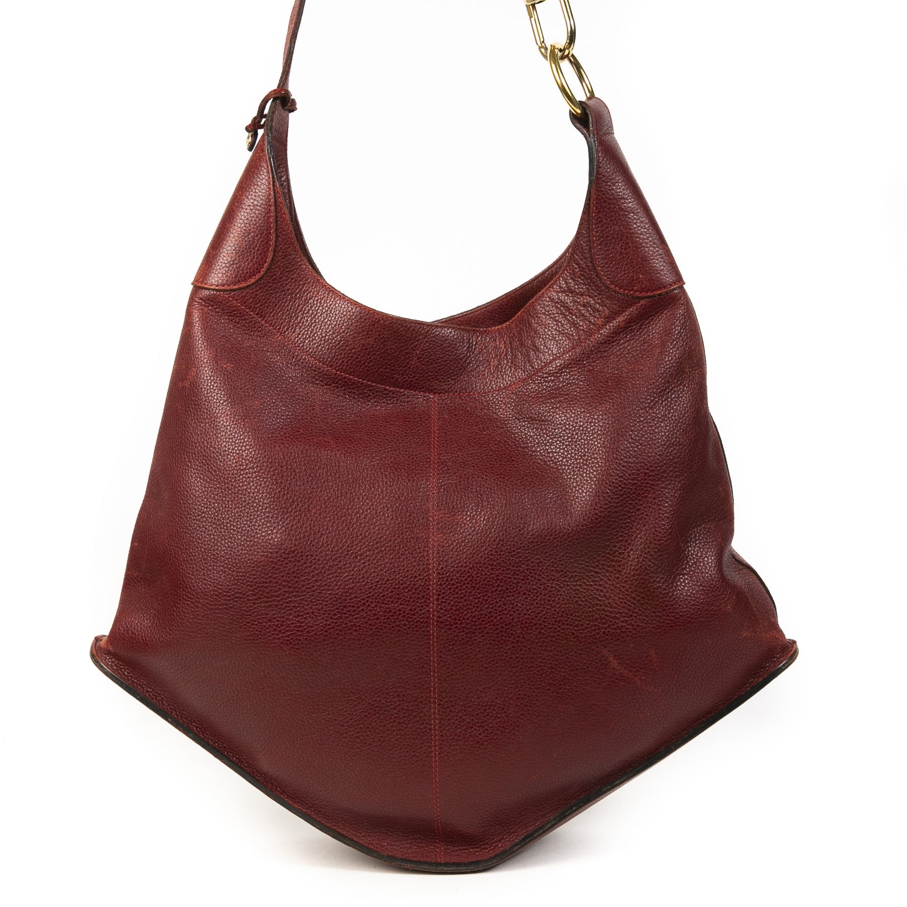 Authentieke Tweedehands Delvaux Dark Red Satan Shoulder Bag juiste prijs veilig online shoppen luxe merken webshop winkelen Antwerpen België mode fashion