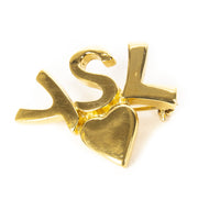 YSL Gold Logo Heart Brooch