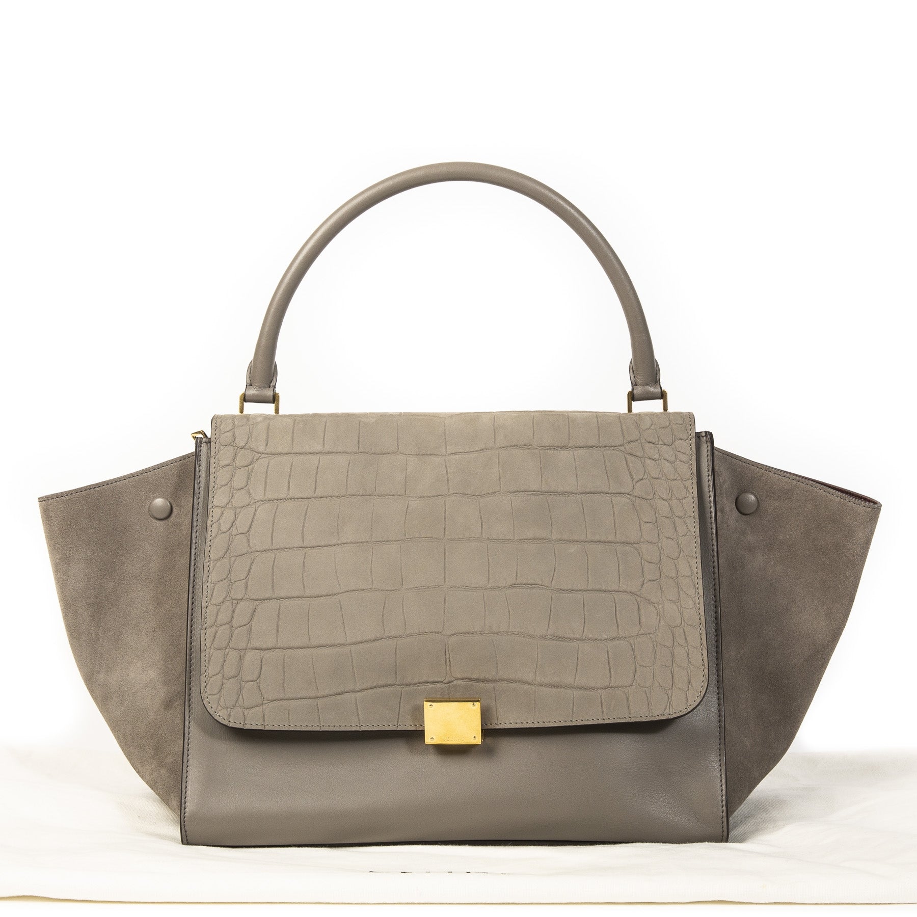Authentic second-hand vintage Celine Crocodile Nubuck Trapeze Bag buy online webshop LabelLOV
