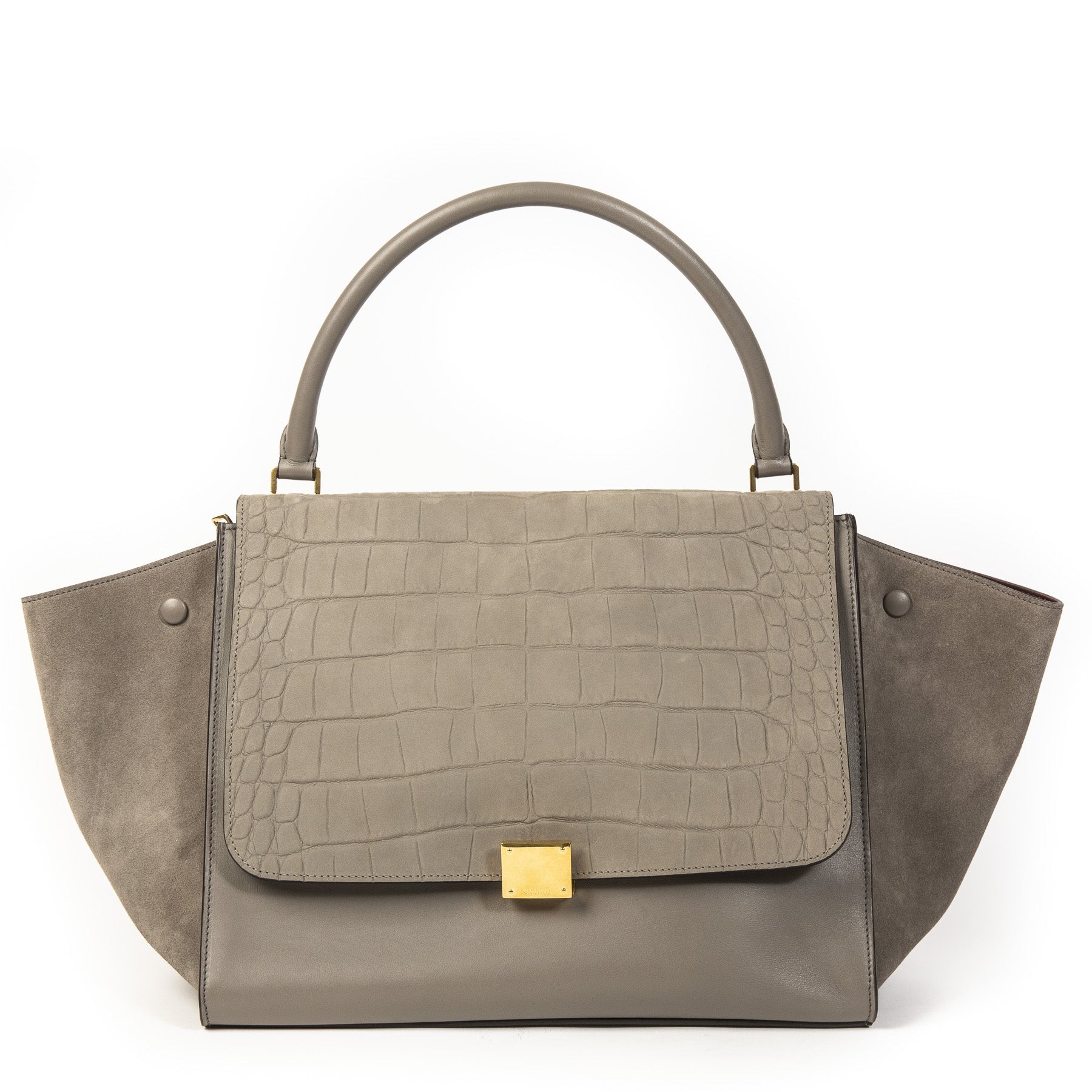 Authentieke tweedehands vintage Celine Crocodile Nubuck Trapeze Bag koop online webshop LabelLOV