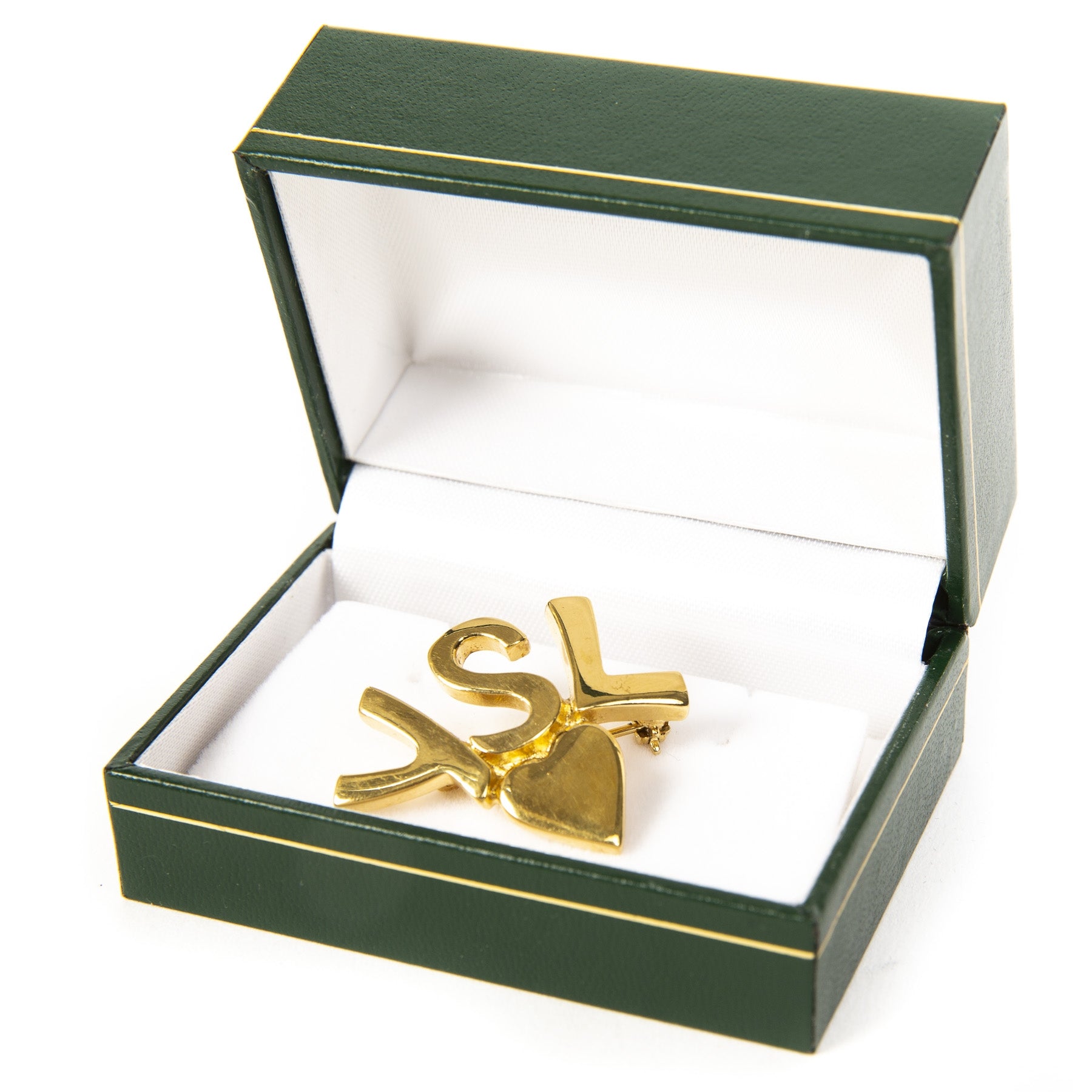 YSL Gold Logo Heart Brooch