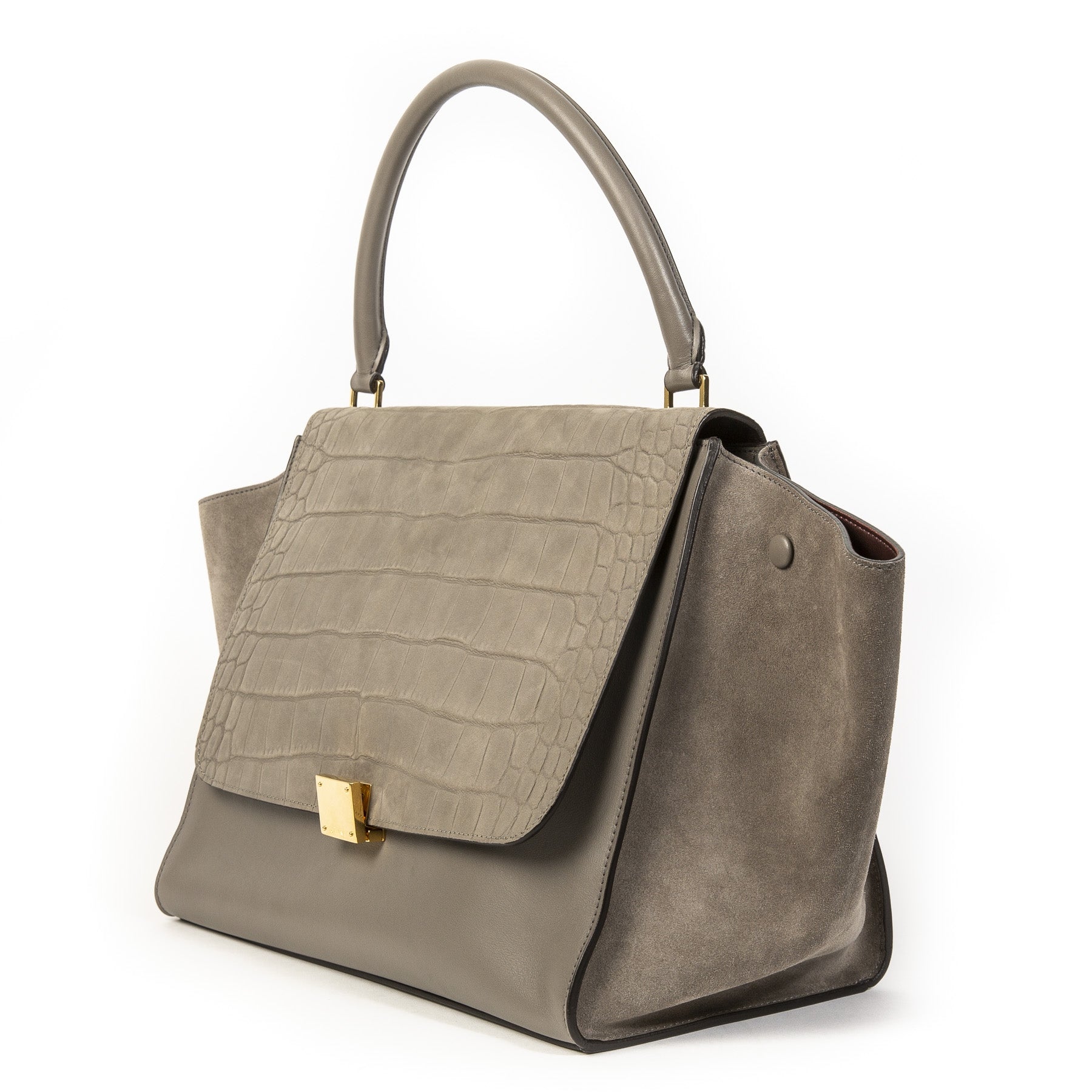 Authentique seconde main vintage Celine Crocodile Nubuck Trapeze Bag achète en ligne webshop LabelLOV
