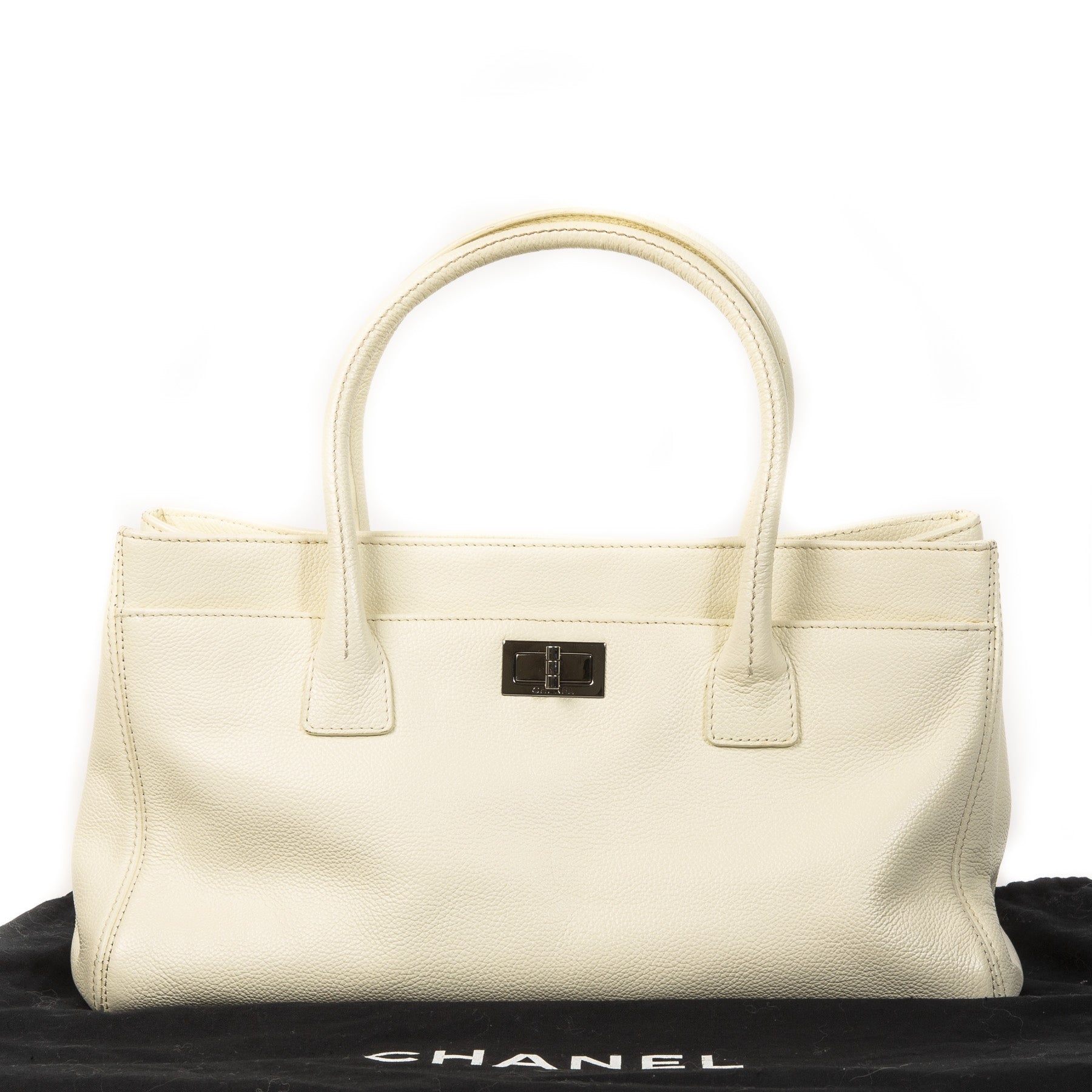 Authentieke Tweedehands Chanel Cream Leather Top Handle Bag juiste prijs veilig online shoppen luxe merken webshop winkelen Antwerpen België mode fashion