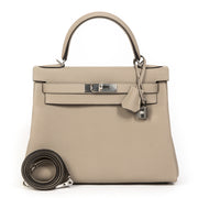 shop safe online 100% authentic Never Used Hermes Kelly 28 Gris Tourterelle Togo PHW