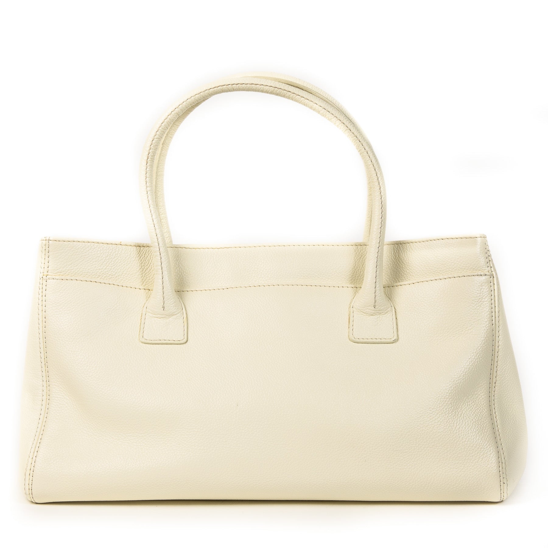Authentieke Tweedehands Chanel Cream Leather Top Handle Bag juiste prijs veilig online shoppen luxe merken webshop winkelen Antwerpen België mode fashion