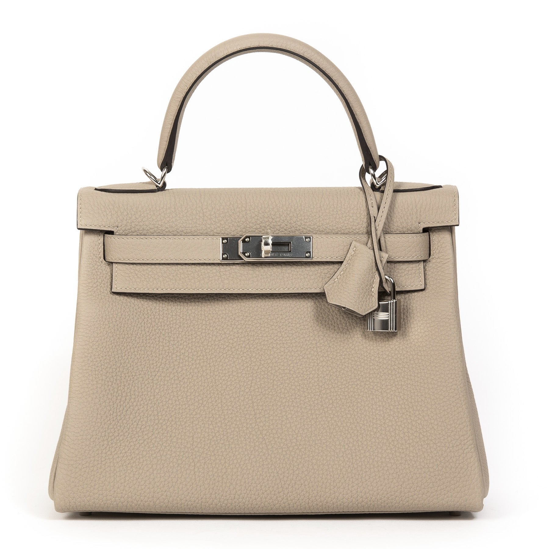 koop jou tweedehands Never Used Hermes Kelly 28 Gris Tourterelle Togo PHW veilig online