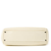 Authentieke Tweedehands Chanel Cream Leather Top Handle Bag juiste prijs veilig online shoppen luxe merken webshop winkelen Antwerpen België mode fashion