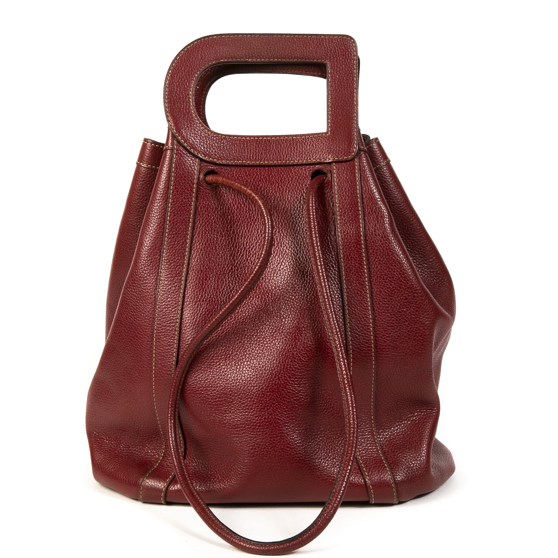 Authentieke Tweedehands Delvaux Dark Red D Drawstring Shoulder Bag juiste prijs veilig online shoppen luxe merken webshop winkelen Antwerpen België mode fashion