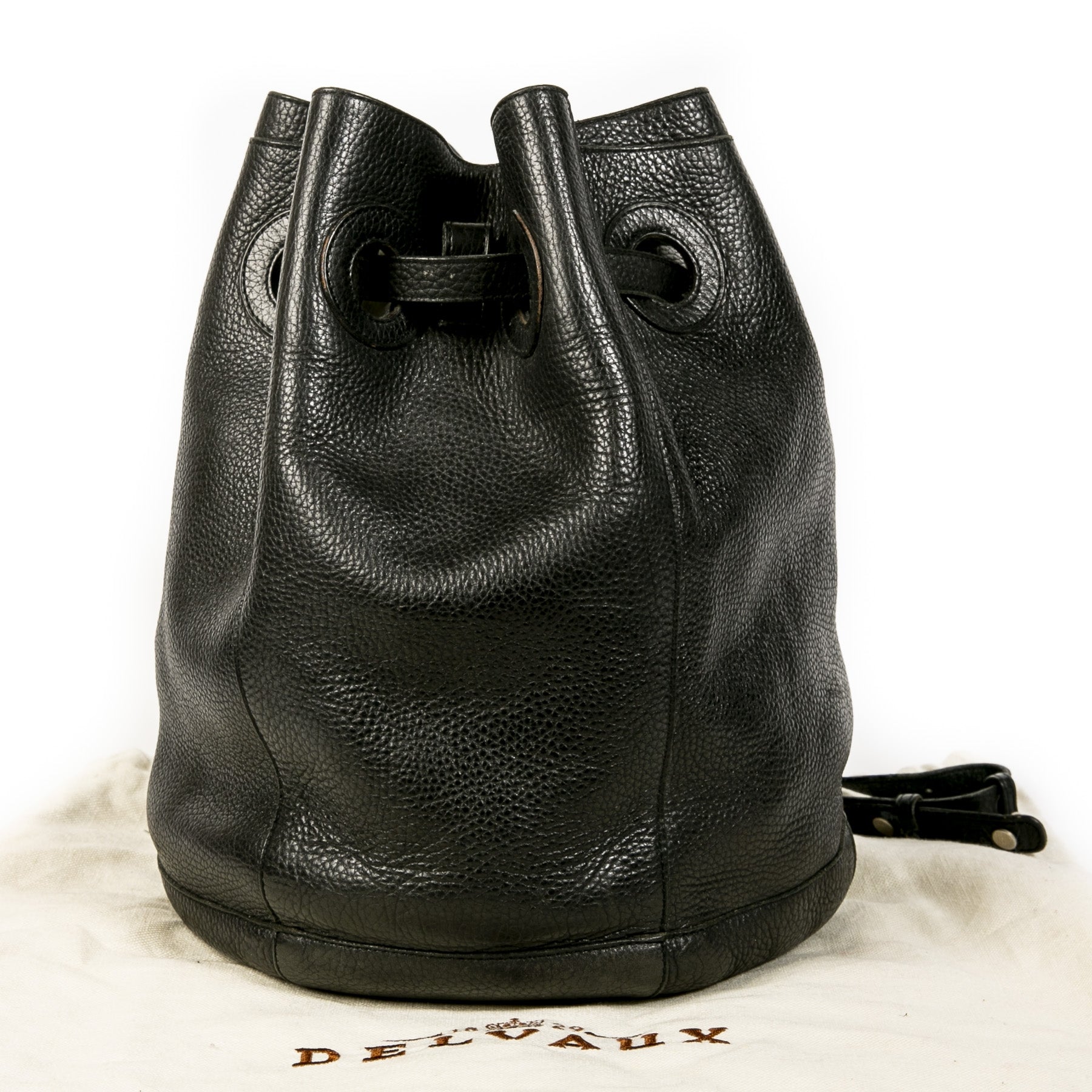 Authentieke Tweedehands Delvaux Black Leather Bucket Bag juiste prijs veilig online shoppen luxe merken webshop winkelen Antwerpen België mode fashion