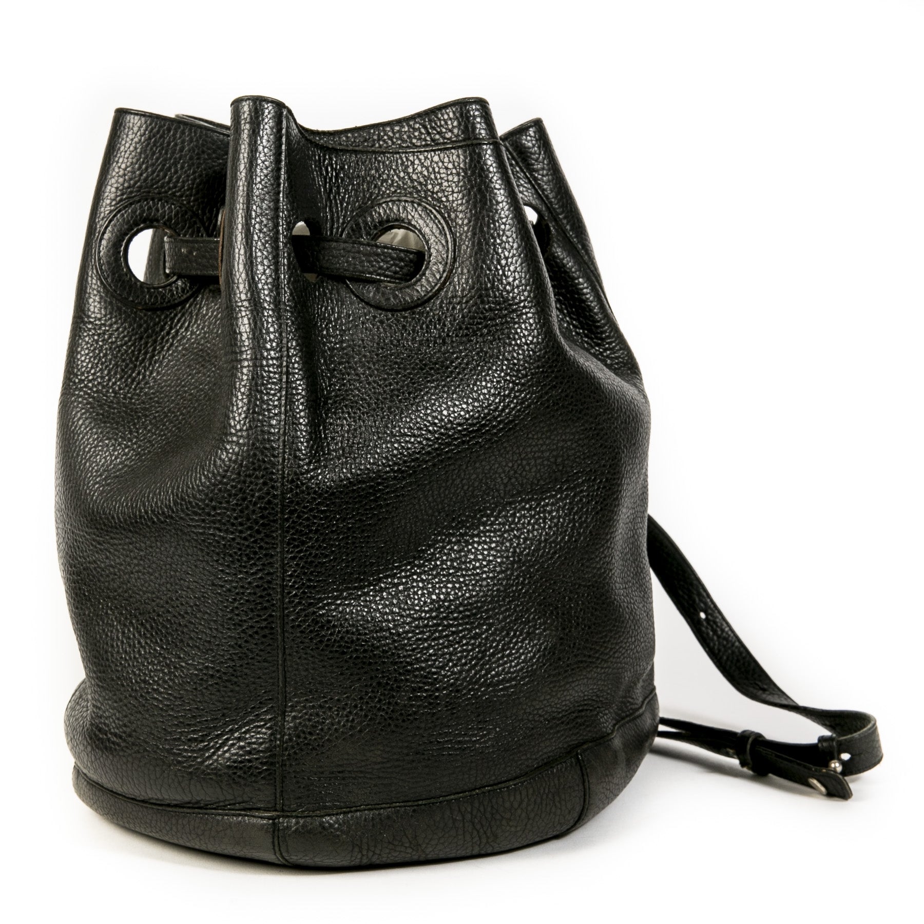 Authentieke Tweedehands Delvaux Black Leather Bucket Bag juiste prijs veilig online shoppen luxe merken webshop winkelen Antwerpen België mode fashion