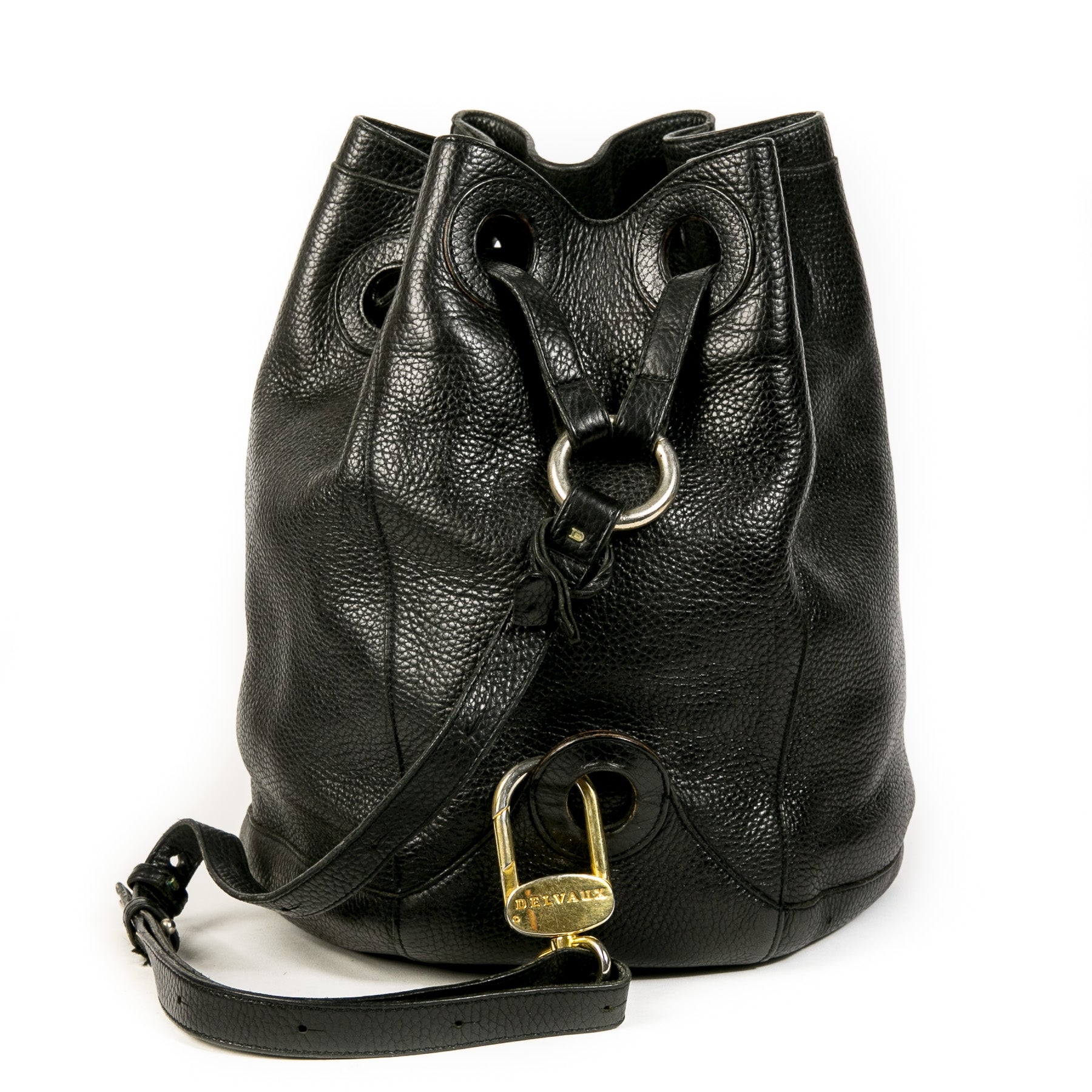 Authentieke Tweedehands Delvaux Black Leather Bucket Bag juiste prijs veilig online shoppen luxe merken webshop winkelen Antwerpen België mode fashion