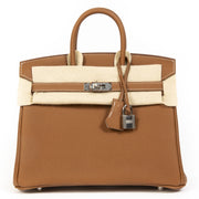 shop safe online 100% authentic hard to find Never Used Hermes Birkin 25 Gold & Craie Togo PHW