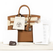 acheter en ligne seconde main Never Used Hermes Birkin 25 Gold & Craie Togo PHW