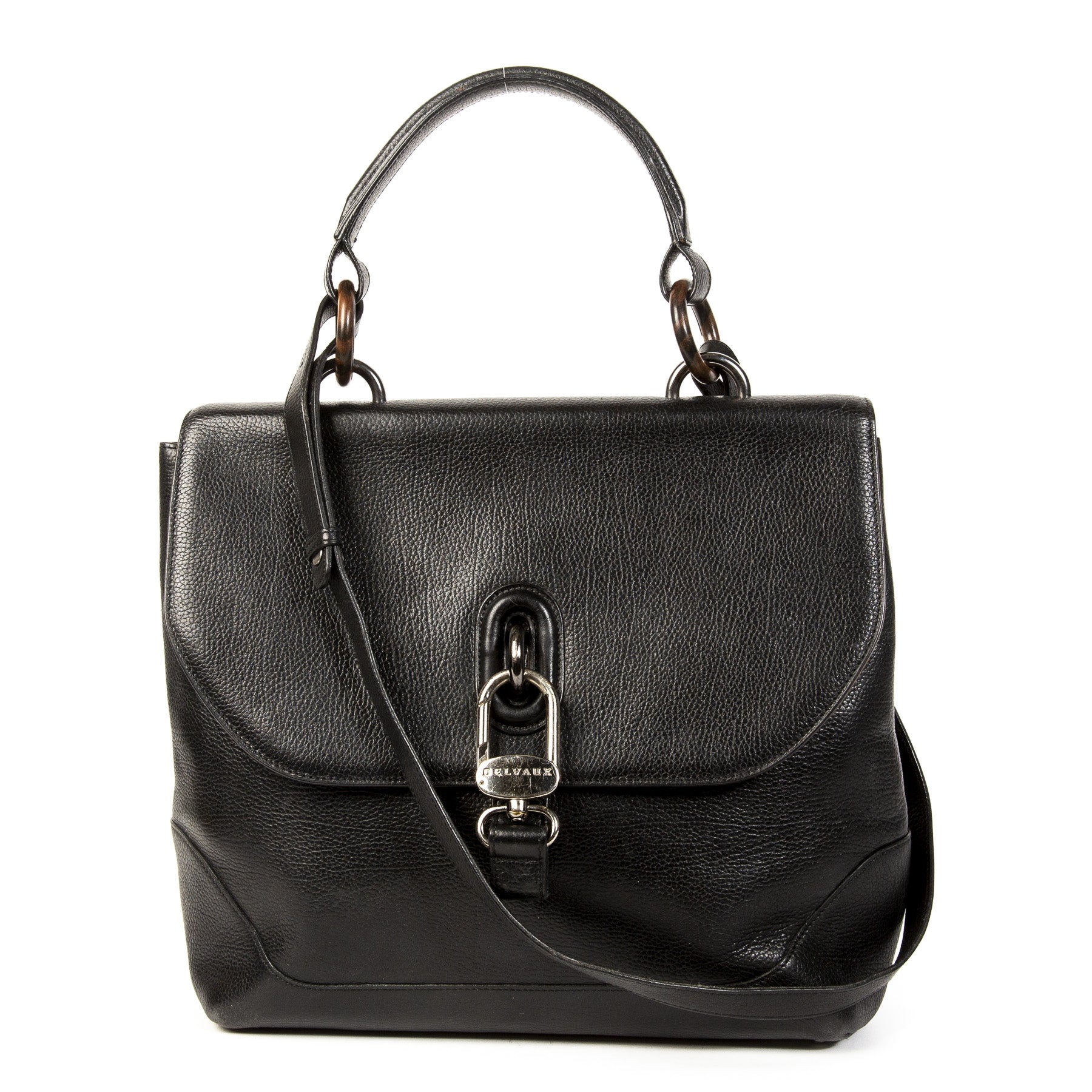 Authentieke Tweedehands Delvaux Black Leather Silver Clasp Shoulder Bag juiste prijs veilig online shoppen luxe merken webshop winkelen Antwerpen België mode fashion