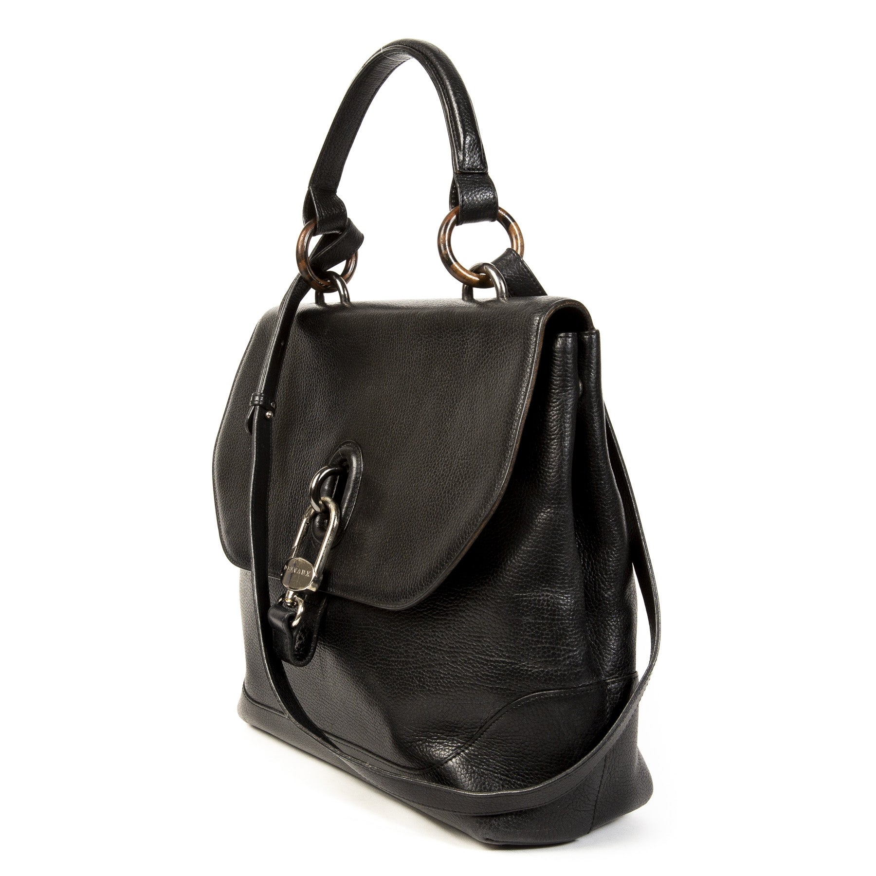 Authentieke Tweedehands Delvaux Black Leather Silver Clasp Shoulder Bag juiste prijs veilig online shoppen luxe merken webshop winkelen Antwerpen België mode fashion